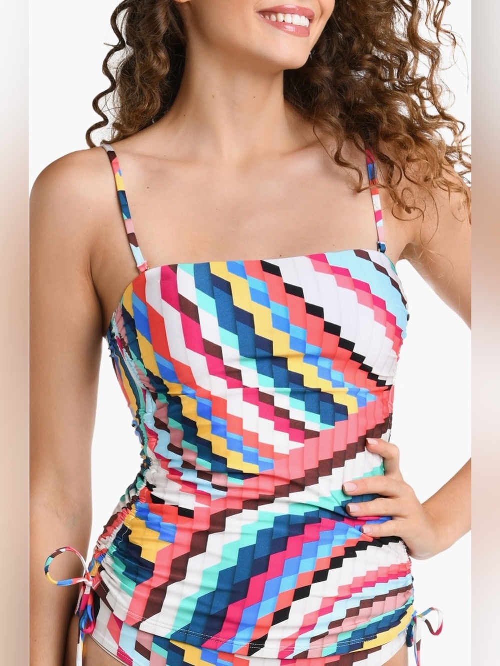 La Blanca Geometric Print Ruched Tankini Swim Top (1389)